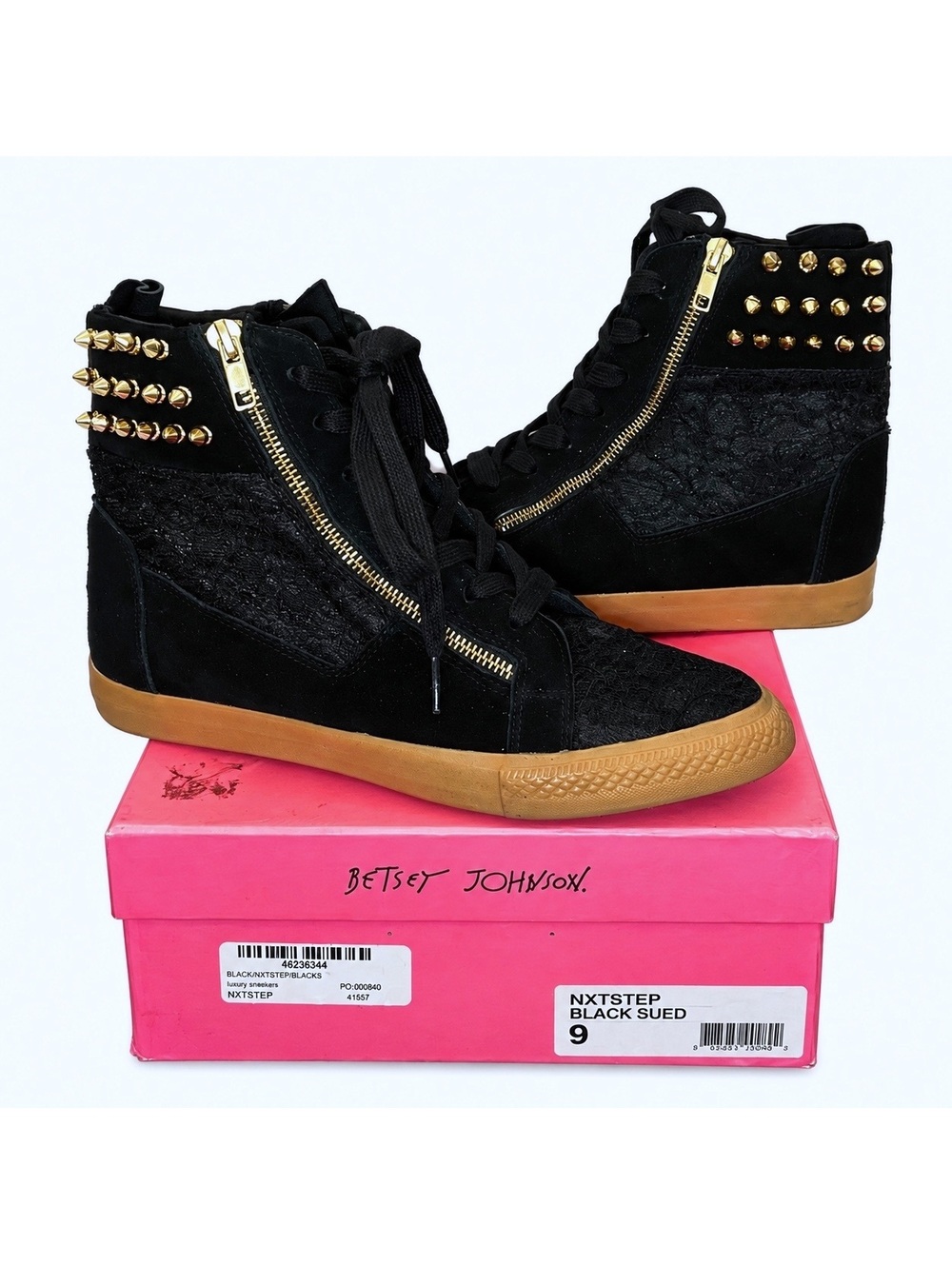 Betsey Johnson NXTSTEP Black Studded Lace High Top Sneakers Womens 9
